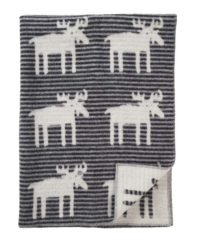 Pledd i 100% økologisk  lammeull Moose Stripes fra Klippan