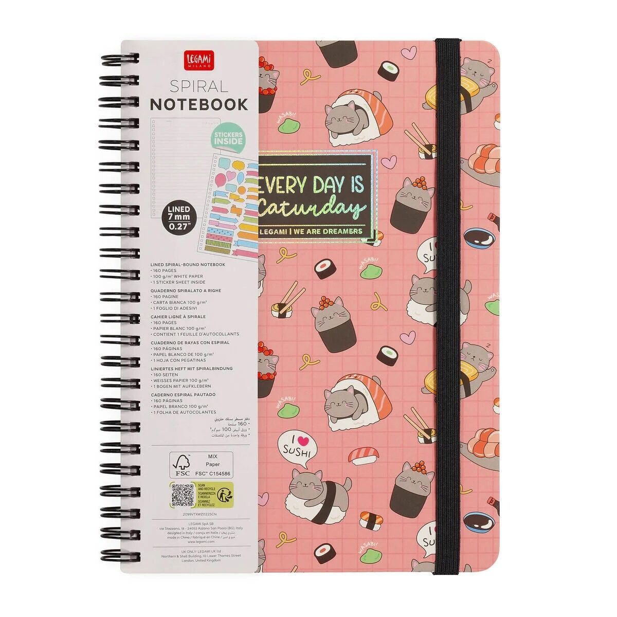 Notatbok Spiral A5 Sushi katt