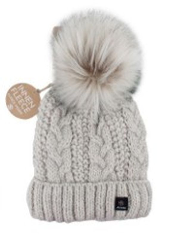 Lue ribbestrikket m fuskepelsdusk, beige