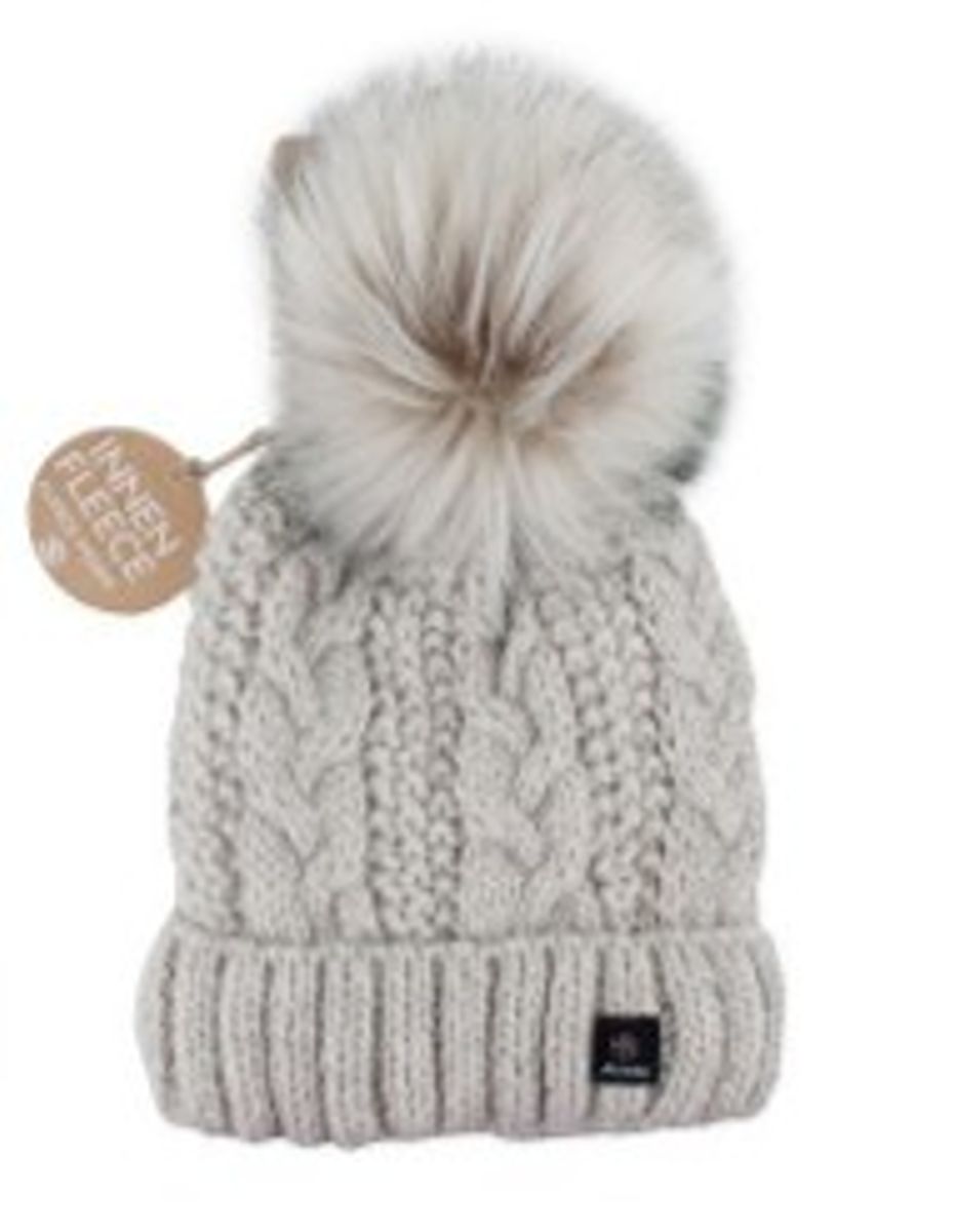 Lue ribbestrikket m fuskepelsdusk, beige