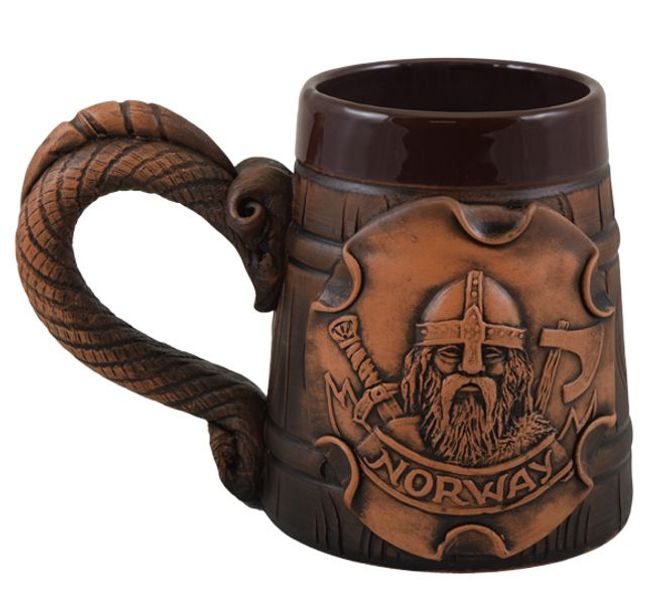 Hovedbilde Mjødkrus håndlaget keramikk Viking uten horn 0,5L