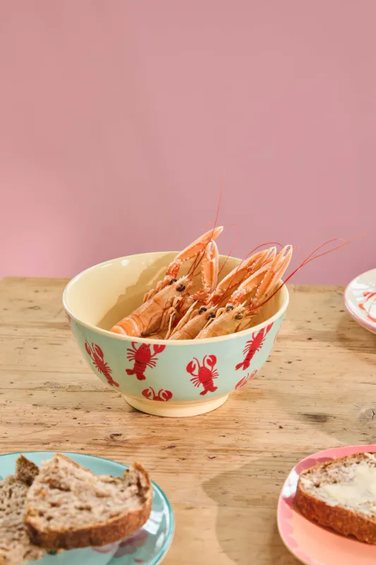 Rice bolle i melamin – blå med hummermotiv (15 cm)