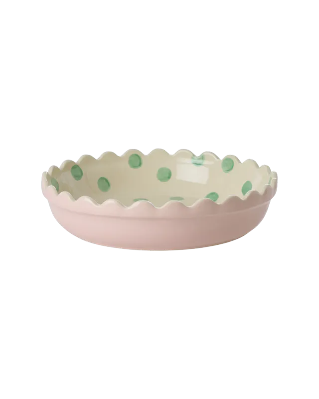 Rice form / bolle i steintøy – krem med grønne prikker (25 cm)